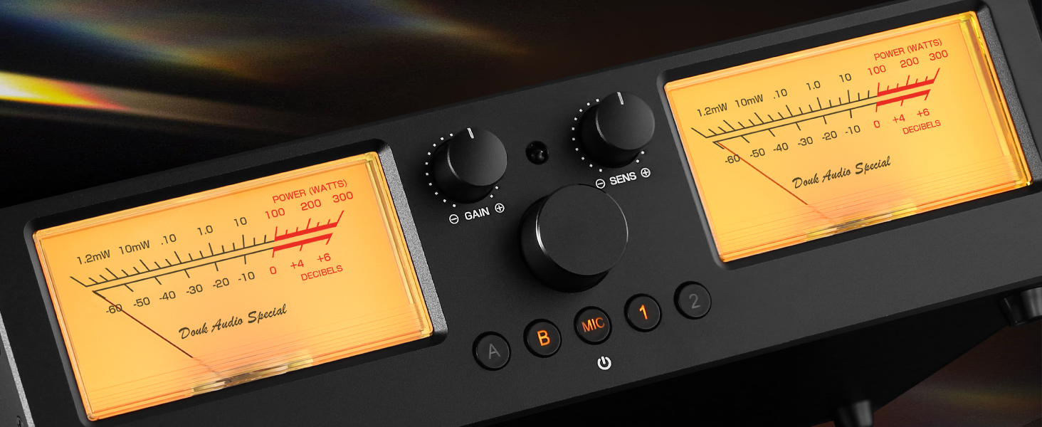 Douk Audio VU3 PRO Dual Analog VU Meter, 2-Way Amplifier Switch